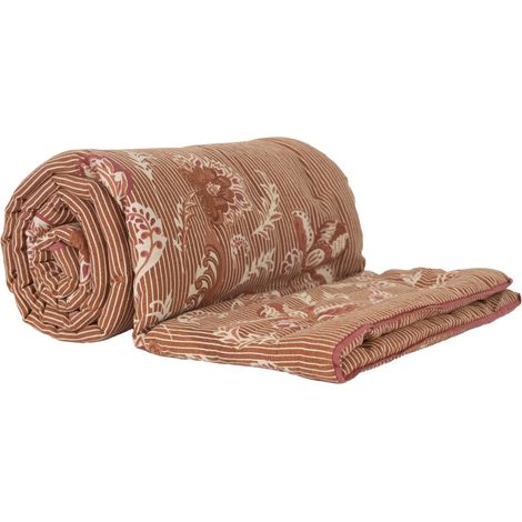 Édredon décoratif en polylin motif floral Brique 80x200 cm (1/2)