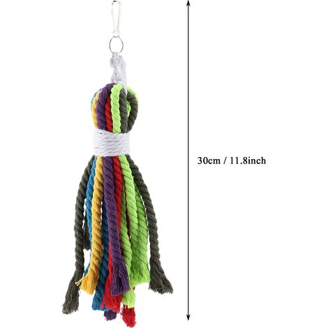 Jouet à mâcher en corde de coton multicolore pour perroquets, adapté aux oiseaux de petite et moyenne taille. (1/2)