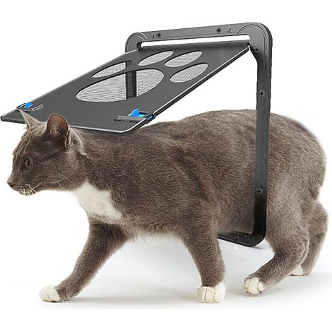 Porte pour chat magnétique - Modèle Compact 24x29cm - Cadre ABS Noir avec Verrouillage 4 Positions et Moustiquaire Nylon Renforcée Résistante