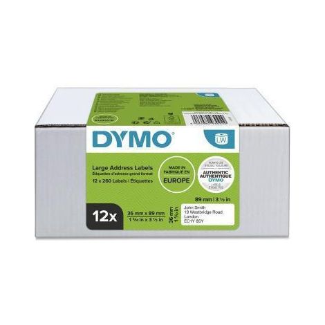 Pack 12 rouleaux d'étiquettes d'adresse 36 x 89 mm Dymo