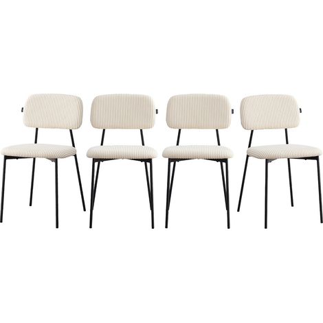 Homifab – Lot de 4 chaises en velours côtelé beige – Structure métal noir – Assise rembourrée 48 cm – Dimensions 46x54x77 cm (1/5)
