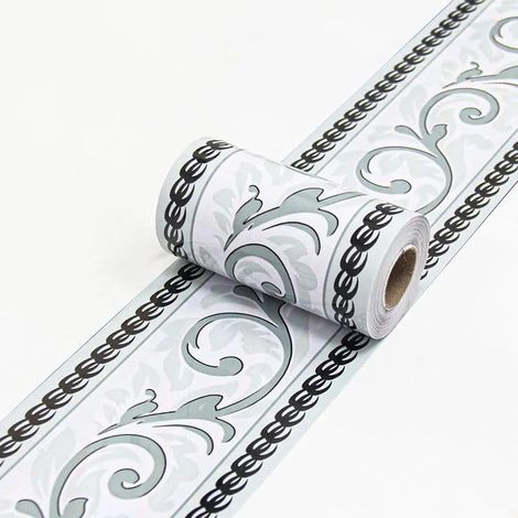 Bordure de papier peint Lignes grises Décoration murale amovible Frise Murale Autocollant en PVC imperméable Plinthe Autocollant 10cm X 300cm