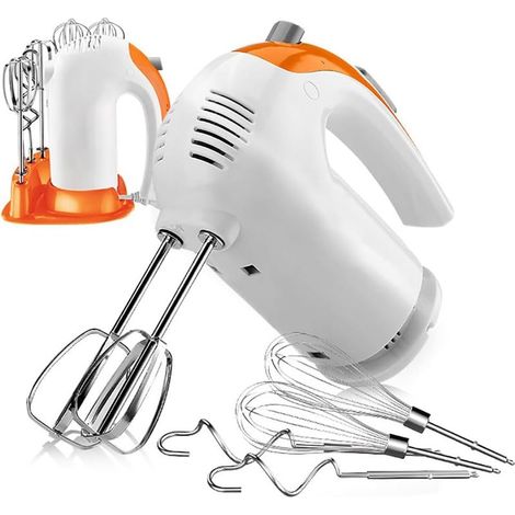 Batteur à Main, Batteur électrique à Main, 5 Vitesses, 2 batteurs en Acier Inoxydable et 2 Crochets pétrisseurs en Acier Inoxydable, avec Base de Rangement, Fonction de démarrage Lent