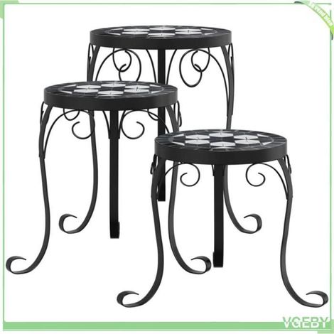 Support de plantes - FAFEICY - Mosaïque - Noir et blanc - Céramique & métal - Lot de 3 (Ø26/22/20 x H35/28/23 cm) (1/5)