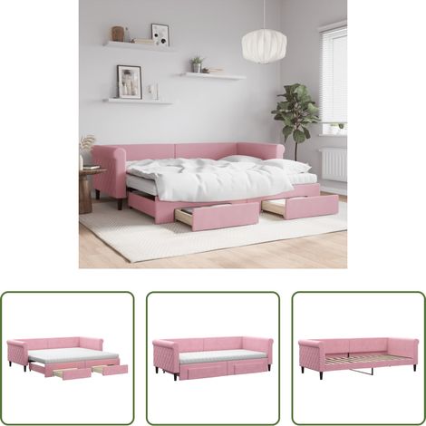 Schlafsofa - Tagesbett Ausziehbar mit Schubladen Rosa 90x200 cm Samt (1/5)