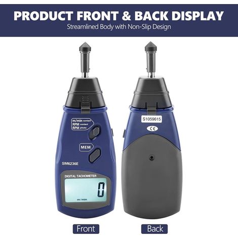 Tachymètre laser/contact SM6236E – Écran LCD numérique 18 mm, 5 chiffres, testeur de rotation