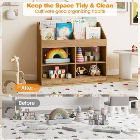 Pour Livres et Jouets Meuble de Rangement Enfant pour Chambre et Salle de Jeux Étagère Basse 3 Niveaux avec Casiers Naturel (1/5)