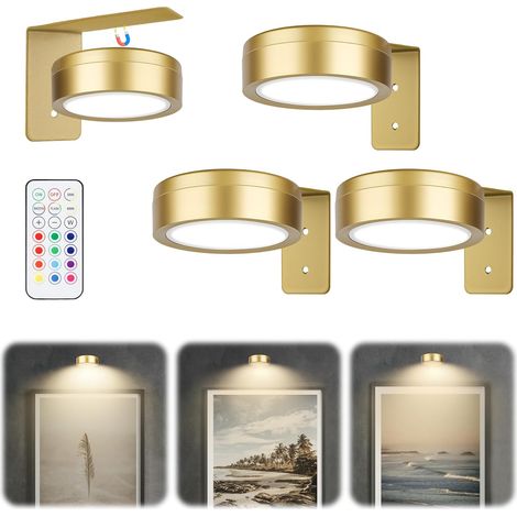 Bilderleuchte Kabellos – 3 Stück Batterie LED Wandleuchte für Kunstwerke, Magnetische Bildbeleuchtung Kabellos mit 13 RGB-Farben und Dimmfunktion, Vielseitig einsetzbar auch als Schrankbeleuchtung (1/5)