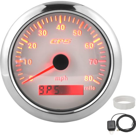 GARRYFIZH Compteur de Vitesse GPS 85mm/3.35″ 80MPH Odomètre Acier Inox Universel pour Voiture Bateau (Blanc)
