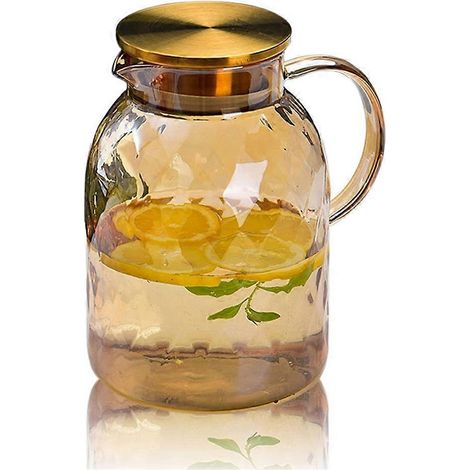 Pichet vintage en verre borosilicate avec couvercle, poignée et bec verseur pour réfrigérateur. (1/5)
