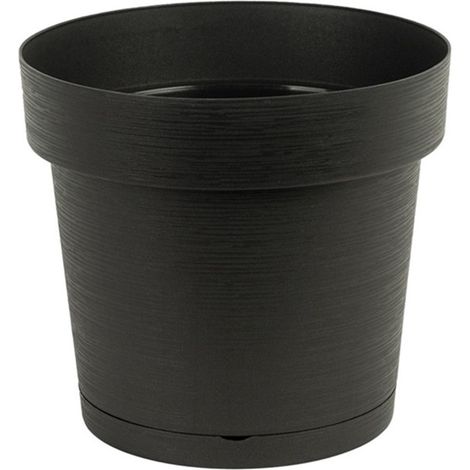 Maceta de plástico con plato MELROSE GLAMOUR 25 cm, plástico, color antracita, mate (1/5)