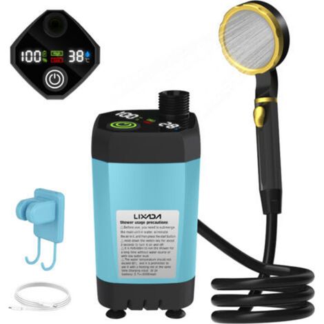 Douche de camping portable avec pompe et kit de douche d'extérieur pour camping-car Douche de camping avec écran numérique intelligent plein écran,9000mAh Bleu,DUBUNS (1/4)