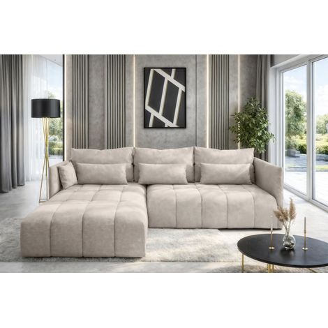 AX LIVING Beige Ecksofa mit Schlaffunktion und Bettkasten Cosmova 245