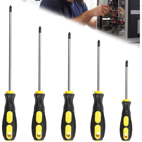 Juego de destornilladores magnéticos de 5 piezas, con puntas magnéticas y mango ergonómico suave, para bricolaje, mantenimiento de muebles y juguetes. Incluye puntas de 5 x 75 mm, 6 x 100 mm, 6 x 125  (1/5)