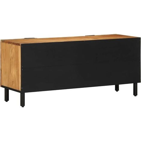 Meuble TV en Bois de Manguier Massif 105x33x46 cm - Buffet Bas de Salon Style Industriel, Rangement avec Étagères, Couleur Marron Naturel (1/5)