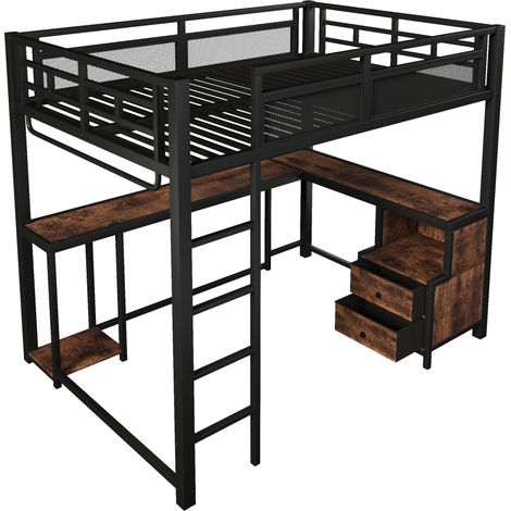 Letto a soppalco in metallo 140x200 cm con scrivania, LED, USB e spazio contenitivo (1/5)