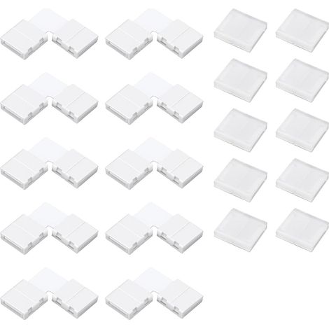Connecteur Ruban LED 4 Broches 10mm (Lot de 20), Connecteur Bande LED RGB Sans Soudure, Raccord Ruban LED et Connecteur LED d’Angle en L pour Éclairage LED 12V (1/5)