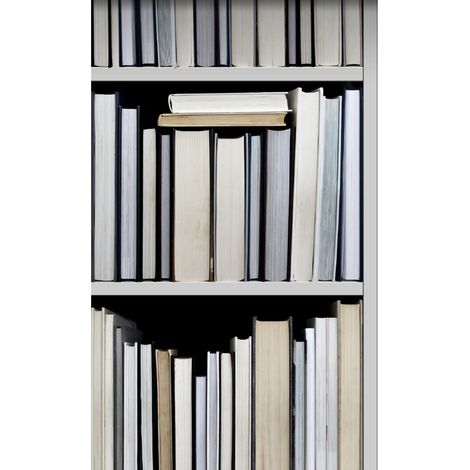 papier peint intissé XXL bibliothèque noir, gris, beige et blanc - ESTAhome (1/5)