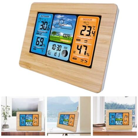 Prévision Couleur numérique Station météo avec Alerte et température/humidité/Baromètre/Alarme/Lune Phase/Météo Horloge avec capteur extérieur Jaune (1/5)