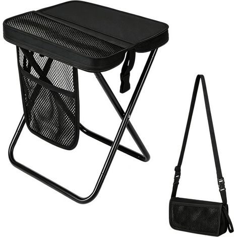 Klapphocker – Klappstuhl – Faltbarer Hocker – Campinghocker – Rucksack-Klapphocker – mit verstellbarem Schultergurt – Tragbarer Klapphocker – Schwarz (1/5)