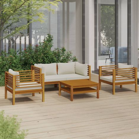 Table basse - vidaXL Salon de jardin 5 pcs avec coussin crème Bois d'acacia solide - Bois d'acacia (1/5)