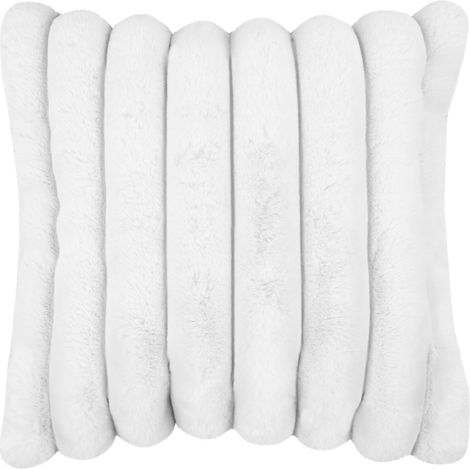 Coussin en fausse fourrure ultra douce à bandes Blanc 45x45 cm