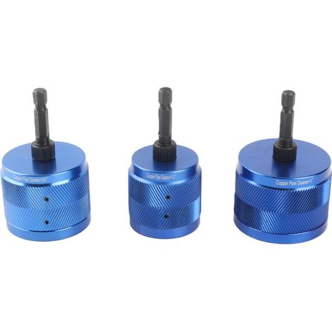 Lot de 3 nettoyeurs de tuyaux en cuivre 1/2po 3/4po 1po pour décapage et retrait de peinture outils de plomberie métallique avec tige hexagonale 1/4po et 9 brosses de rechange bleues (1/5)