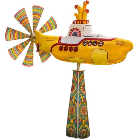 Grillade sous-Marine Jaune, Décoration De Jardin, Girouette sous-Marine Rotative avec Pales, Sculpture Éolienne Animée, Résistante Aux UV Et Inaltérable (1pcs) (1/5)