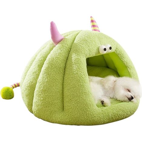 Lit pour Chat, Grotte Chaude pour Chats Et Chiens, Lit Doux en Peluche pour Chien, Igloo pour Chiens, Tente pour Chat De Dessin Animé Mignon, Lit pour Chat pour Chats d'Intérieur(35x35x35cm, Vert) (1/5)