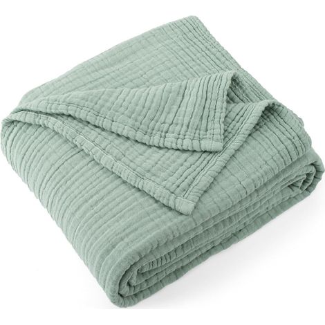 Couverture Mousseline Coton - 1 Pièce - 4 Couches Prélavées - Respirante et Douce - Lit et Canapé - 127,2 x 177,8 cm Vert Sauge (1/5)