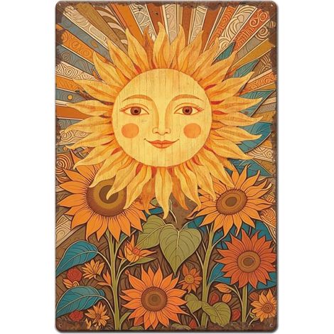 Plaque Metal Vintage Style Bohème Soleil Tournesol Amusant Affiche Vintage en Plaque Metal Decorative Art Déco pour Cuisine Salon Chambre Garage Décoration Intérieure (1/5)