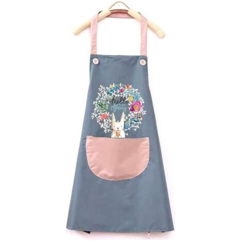 Tablier de cuisine imperméable-bleu, tablier de barbecue réglable avec poche, tablier de lapin mignon (1/4)