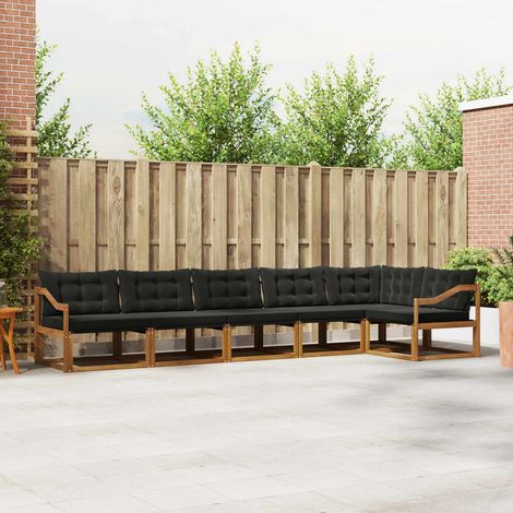 Outdoor-Sofagarnitur mit Kissen 6 pcs Natürlich und Schwarz