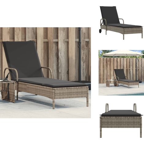 Sonnenliege mit Rollen und Auflage Grau Poly Rattan - Sonnenliege - Gartenliege - Relaxliege - Poolliege - Lounge Chair (1/5)