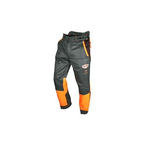 Pantaloni da taglialegna multi-tasche. Normativa CE EN381-5, Classe 1 (20 m/s), Tipo A. Taglia S 38/40. Omologato KWF.