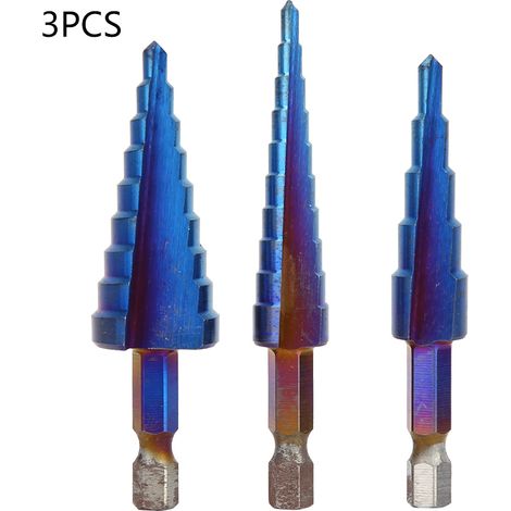 3Pcs Blue Plating Pagode Shape Hole Cutter Hex Shank Stepped Drill Bit Cut Tool (1/5)