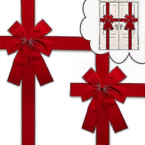 Lot de 2 grands nœuds de Noël pour armoire, porte, ruban de dentelle rouge et vert, décorations de Noël pour porte d'entrée. (1/5)