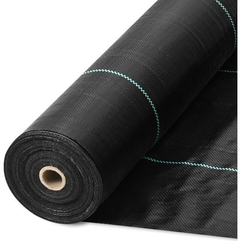 Tissu anti-mauvaises herbes, 2 x 100,6 m, géotextile en PP tissé, résistant pour jardin, allée et couvre-sol, noir. (1/5)