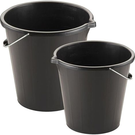 3 x 14 Litre Black Plastic Water Storage Cement Mixing Buckets