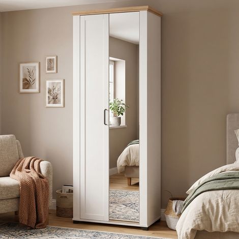 Guardaroba 2 Ante Vittuone, Armadio Camera da Letto Appendiabiti, 3 Ripiani, 4 Vani, 75x194.5h cm Bianco (1/5)