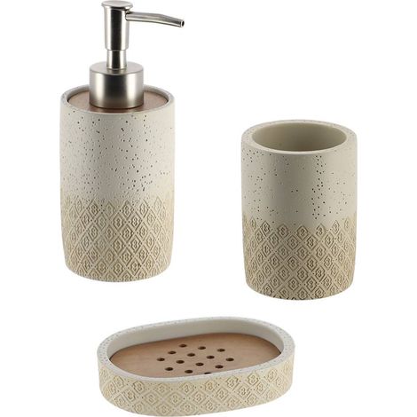 Set gobelet distributeur a savon et porte savon polyresine grave - naturel - Tendance (1/2)