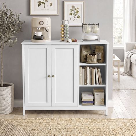 Armoire de Rangement pour Salle de Bain avec 2 Portes et Compartiments Ouverts, 90 x 30 x 80 cm, Blanc (1/5)