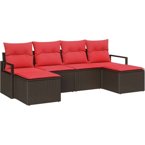 Sofa Set mit Kissen 6 pcs Braun Poly Rattan vidaXL