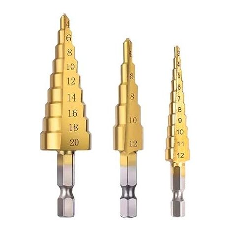 QAZQA HSS Forets étagé Foret Fraise à Double Fente Foret Conique en Acier Rapide pour Acier Bois,Plastique,Laiton,Aluminium 3 PCS (1/5)