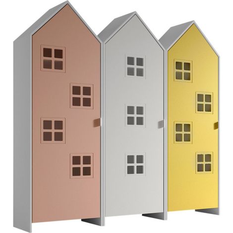 Pack - 3 Armoires Enfant "Casami Bruges" 171cm Rose, Blanc & Jaune (1/2)