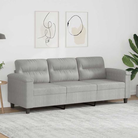 vidaXL Divano a 3 Posti Grigio Chiaro 180 cm in Tessuto Microfibra