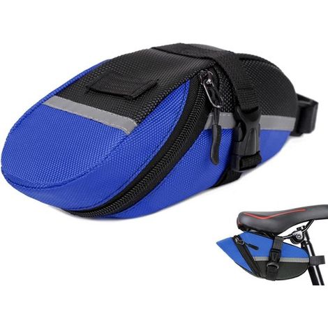 Sacoche de selle de vélo 21 x 9 x 9,5 cm, universelle et étanche, avec fermeture éclair, pour téléphone, portefeuille, clés, outils et accessoires, bleu (1/5)