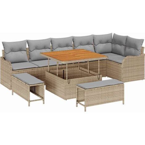 Maison Exclusive - Garten-Sofa-Set mit Kissen 9 pcs Beige und Hel