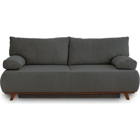 Bestmobilier – Canapé convertible 3 places avec coffre – Dossier rabattable – Couchage 140x187 cm – Revêtement velours côtelé gris foncé