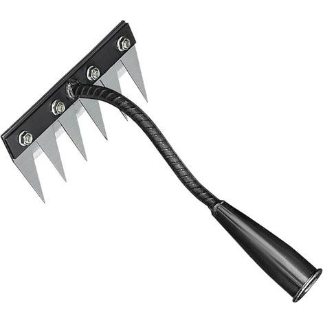 Herse de désherbage de jardin en acier au carbone à 5 / 6 / 7 dents, outil d'étirage manuel de désherbage de jardin robuste pour le jardinage et le désherbage - essentiel pour l'entretien de la Cour ( (1/5)